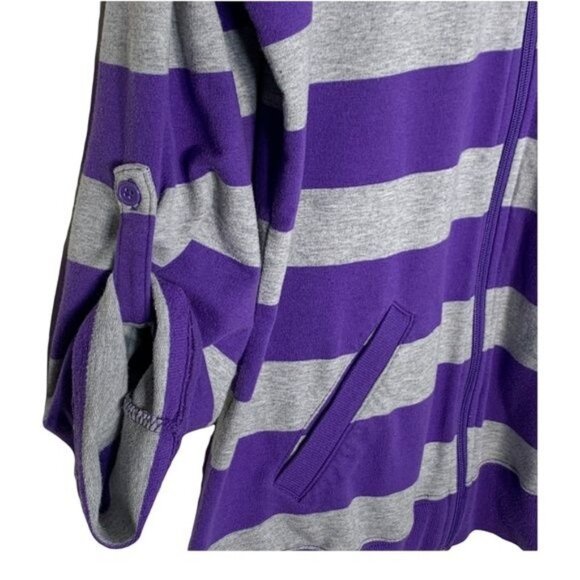 Denim & Co Womens Small Striped Zip Jacket Purple Gray Roll Tab Sleeve Casual - Picture 5 of 6